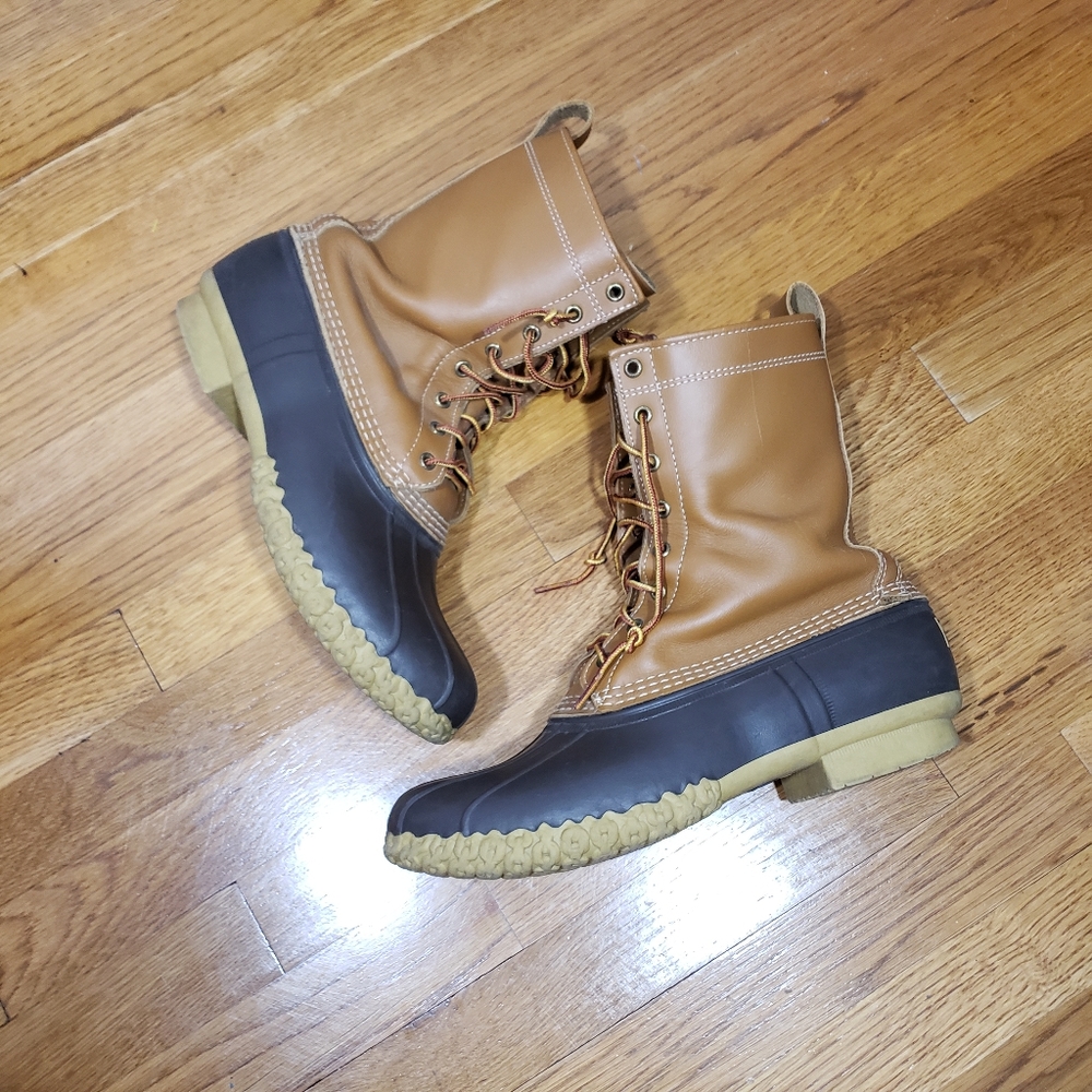 L L Bean duck boots 10" Brown and blue rubber. 11